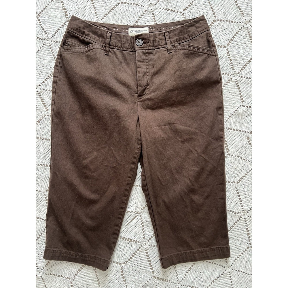 Brown Cotton Stretch Capri Pants Petite Neutral Cropped‎ Casual 10P 97% Cotton